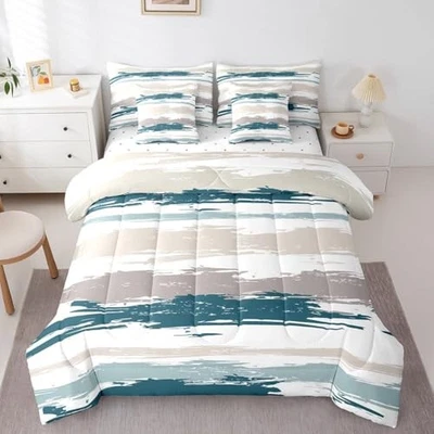  Abstract Blue 7 Piece Comforter Set Set Size Modern Grey King Grey Blue Broen - Image 1 of 4