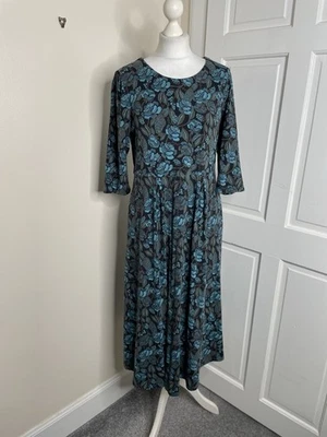 Seasalt Teal Green Black Floral Midi Dress Jersey Stretch Pockets Veronica  VGC  - Image 1 of 4
