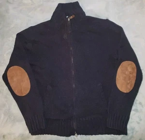 Polo Ralph Lauren Grande Para Hombre Cáñamo Algodón Azul Marino Oscuro Cuero Codos Cremallera Completa - Imagen 1 de 6