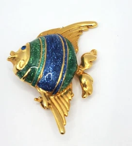 VINTAGE FISH PIN BROOCH ENAMEL Gold Tone - Bild 1 von 8