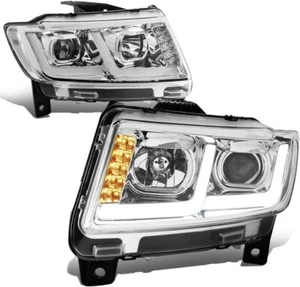 Fits 2011-2013 Jeep Grand Cherokee Dual L-Tube DRL Projector Chrome Headlights - Picture 1 of 6