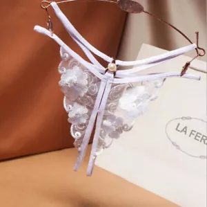 edel Schmuck Mini String Tanga ouvert Dessous Slip sexy Panty Weiss Reizwäsche - Bild 1 von 12