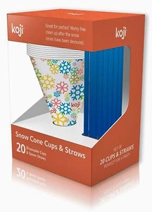 Koji 20 Disposable Snow Cone Cups & 20 Colorful Plastic Spoon Straws Set - Picture 1 of 2