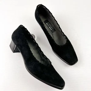 Stuart Weitzman Bixby Cross Stitching Block Heels Pump Size 7AA Black Suede - Picture 1 of 13