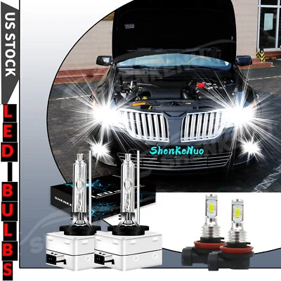 适用于林肯 MKS 2009 - 2015 2016 前 HID 车头灯高/低+LED 雾灯灯泡 4 件 — 第 1/4 张图片