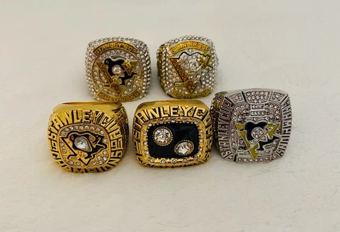 5 PCS Pittsburgh Penguins 18k Complete Championship Ring Set, 🇺🇸 SHIP Cover