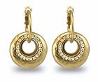 Galileo Yellow Gold 24K Plated Hoop Gipsy Drop Earrings & Clear Crystals Stone