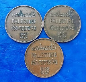Lote de 3 monedas Israel Palestina Mandato Británico 2 mil 1927, 1941 y 1942 XF - Imagen 1 de 2