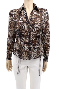 Blusa Top ESCADA Mujer 100% Seda Estampado Animal Abotonada Talla 38 EE. UU. 6/8 - Imagen 1 de 5