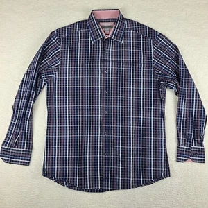 Johnston Murphy Shirt Mens Medium Blue Purple Plaid Tailored Fit Dress Button Up - Picture 1 of 10