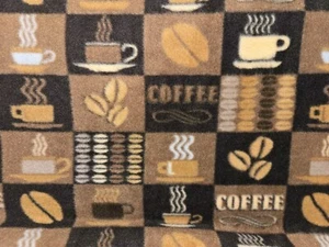 COFFEE CUPS JAVA LATTE BROWN FLEECE FABRIC 108" X 60" 3 YARDS - Picture 1 of 2