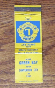 LIONS CLUB INTERNATIONAL MATCHBOOK COVER: GREEN BAY, WISCONSIN MATCHCOVER -C9 - Bild 1 von 1