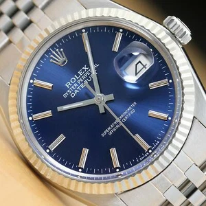 MENS AUTHENTIC ROLEX DATEJUST 18K WHITE GOLD STEEL WATCH 16014 & ROLEX BAND - Picture 1 of 9