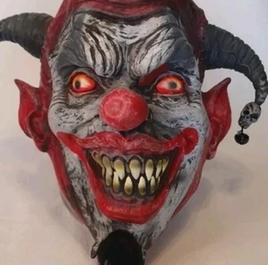 Amscan Killer Jester Mask Evil Grin Scary Clown Halloween Rubber Latex Adult - Picture 1 of 11
