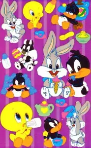 Maxi LOONEY TUNES FOOD FIGHT Kromekote Sandylion Stickers TWEETY BUGS DAFFY + - Picture 1 of 1
