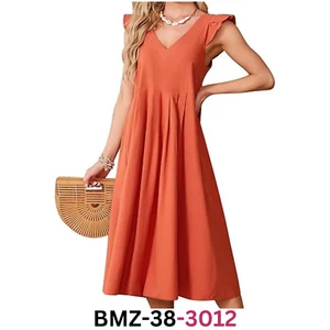 SDEER Women's V Neck Midi Ruffle Cap Sleeve Casual Loose Fit A-Line Dresses, XL - Picture 1 of 7
