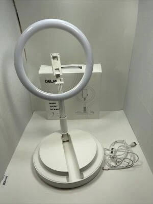 12-дюймовый светодиодный кольцевой светильник для селфи телефона с 3 режимами освещения, складной подставкой и держателем для телефона - Изображение 1 из 4