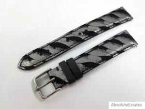 NEW Michele 16mm Black & Silver Metallic Tiger  Leather Watch Band MS16AA090526 - Picture 1 of 4