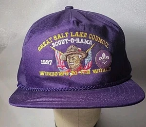 Sombrero y prendedor púrpura Scout-o-rama 1999 Great Salt Lake Council BSA Boy Scouts de colección - Imagen 1 de 6