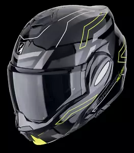 Casco reversibile moto Scorpion Exo tech EVO CONQUER GIALLO flip back helmet - Picture 1 of 2