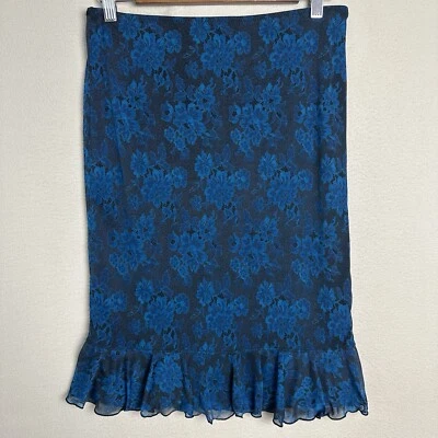 Falda Y2K Express para mujer XS malla superpuesta floral volantes dobladillo azul negro Foto 1 de 4