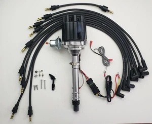 Small Female Cap SMALL BLOCK CHEVY HEI Distributor +Black Wires Over Valve Cover - Bild 1 von 2