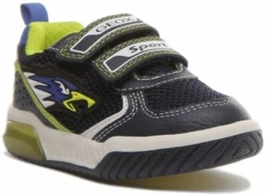 GEOX J Inek B.B 2 Haken & Schleife Band Trainer IN Marineblau Gelb Größe UK 1- - Bild 1 von 12