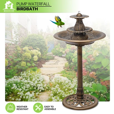 Pedestal Exterior 35" Fuente de Agua Baño para Pájaros Bronce Jardín Patio Trasero D??cor Foto 1 de 4