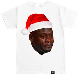 SANTA Js CRYING FACE FUNNY HUMOR XMAS AIR RETRO SHOES HIP HOP MEME T SHIRT - Picture 1 of 1