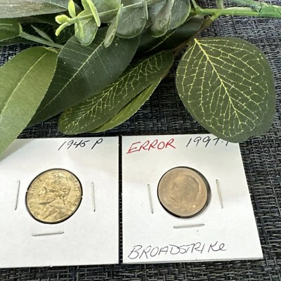 Error 1945 P War Nickel And 1997 Dime With Broad strike  - Image 1 of 4