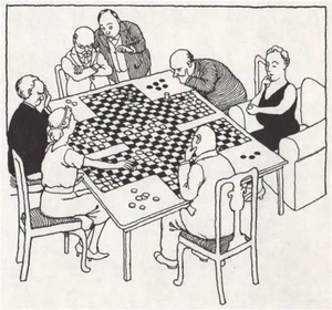 HEATH ROBINSON. Six-handed Draughts 1973 old vintage print picture - Picture 1 of 1