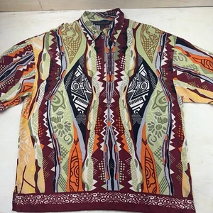 Camicia SILVERSILK uomo vintage retrò arte pazza geometrica manica corta 1/4 zip - Foto 1 di 22