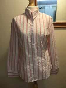 FLORENCE & FRED PINK/IVORY STRIPE BUTTON DOWN LONG SLEEVE SHIRT UK 14, pre-owned - Picture 1 of 12