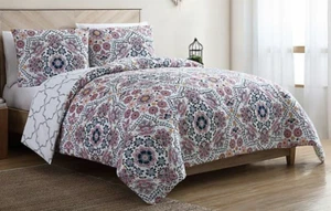 Juego de edredón tamaño king 3 piezas VCNY Agnes reversible floral cachemira mandala nuevo con etiquetas - Imagen 1 de 5