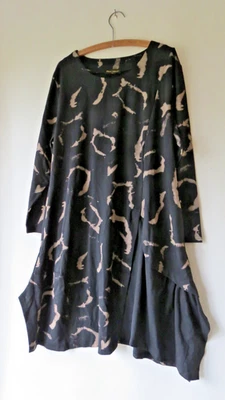 New Frank Usher Abstract Print Thick Jersey Dress Sz L / XL Black & taupe - Image 1 of 4