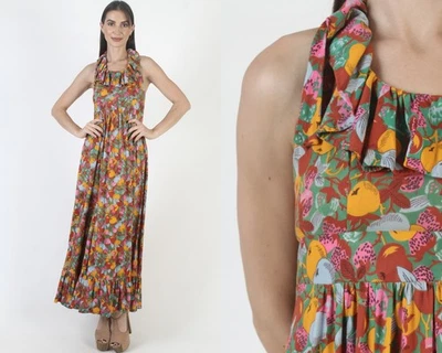 Vtg Climax by David Howard Halter Dress Prairie Hippie Floral Open Back Sundress - Image 1 of 4