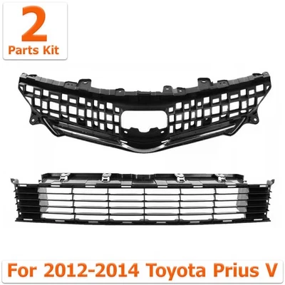 Front Bumper Upper Grille w/ Chrome Molding n Lower For 2012-2014 Toyota Prius V Foto 1 de 4