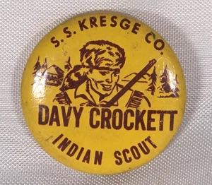 1950’s S.S. Kresge Co Advertisement - DAVE CROCKETT INDIAN SCOUT - Button Pin - Picture 1 of 5