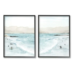 Stupell Coastal Surfers High Tide Soft Beach Landscape , 2pc 11 x 14 - Picture 1 of 5