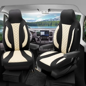 Fundas de asiento de autocaravana piloto adecuadas para Fiat Ducato (beige-negro) - Imagen 1 de 11