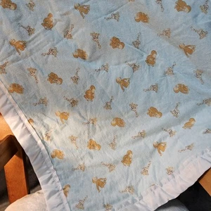Curious George blanket 43x33 satin edge vintage baby pastel blue cotton rare - Picture 1 of 6