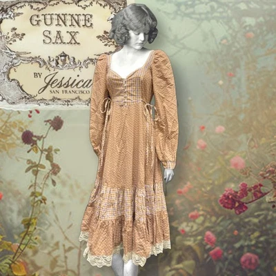 Vintage Gunne Sax Prairie Dress Jessica San Francisco Floral Calico Lace w Tag - Image 1 of 4