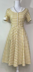 Women's Gown Town Yellow Gingham 1950s-style Fit & Flare Dress Sz. S R10-56 - Picture 1 of 5