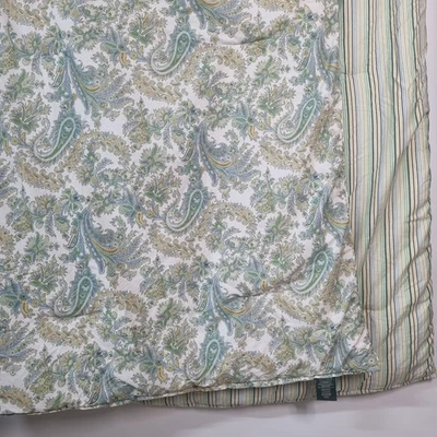 Edredón Ralph Lauren Reversible Floral Azul Verde Amarillo Paisley Rayas Reina Foto 1 de 4