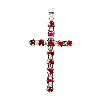 925 Sterling Silver Pendant Round Ruby 3.5mm Natural Gemstone Jewelry - Image 1 of 4