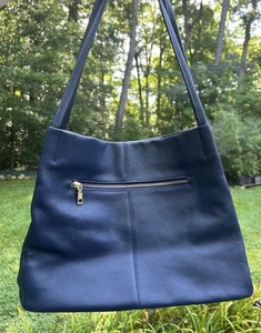 Kattee Leder Schulter Doppelgriff Tasche Handtasche in Marine große Beuteltasche - Bild 1 von 12
