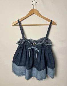 Pilcro Tank Top Womens Large Blue Denim Ruffle Chambray Patchwork Boho Festival - Picture 1 of 9