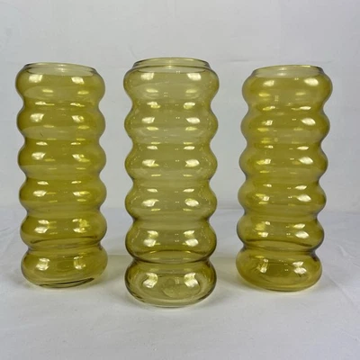NWT Lot Of (3) Tall Glass Vase Bubble Yellow Fall Autumn Table Decor 9.5”h x 4”d - Image 1 of 4