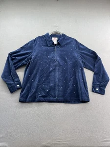 Quacker Factory Jacket Womens XL Blue Velour Rhinestone Zip Front Embellished - Picture 1 of 9