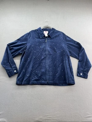 Quacker Factory Jacket Womens XL Blue Velour Rhinestone Zip Front Embellished - Image 1 of 4